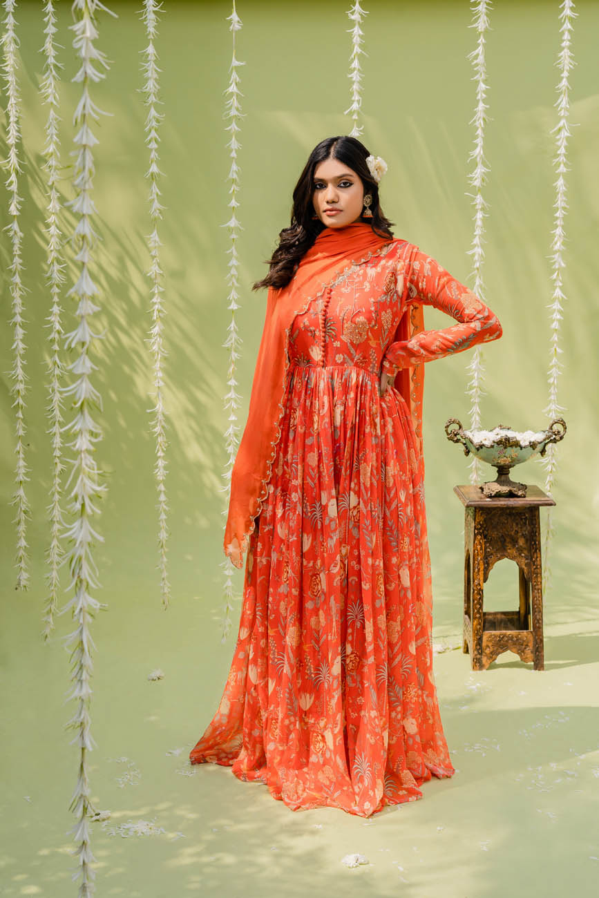 Orange colour outlet anarkali dress